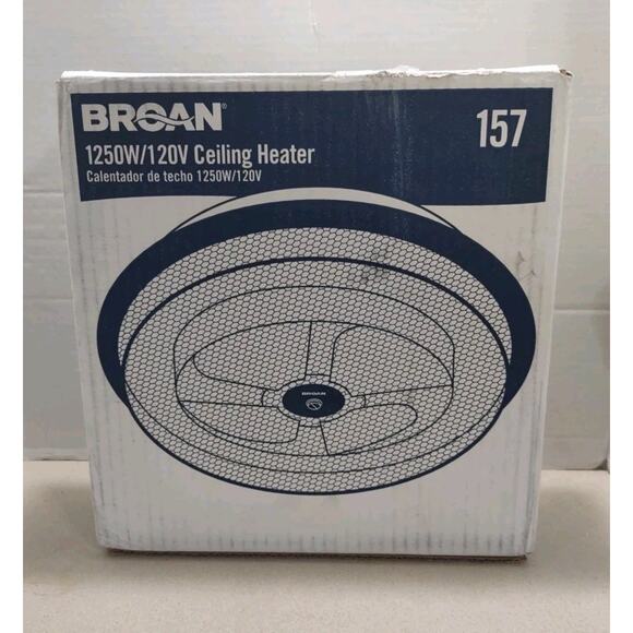 Broan 157 1250W Ceiling Heater Silver 120V Hard Wired Electric Low Profile Round